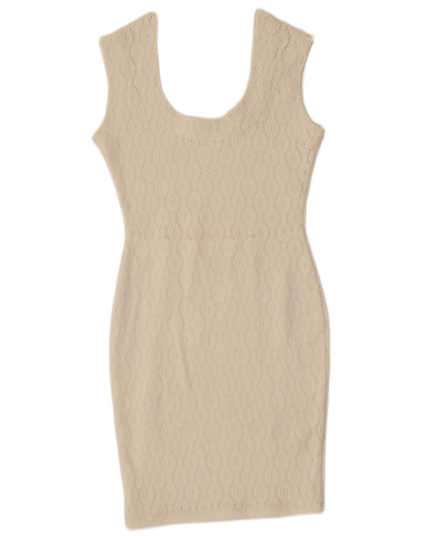 Abito aderente senza maniche vintage da donna UK 8 piccolo bianco sporco