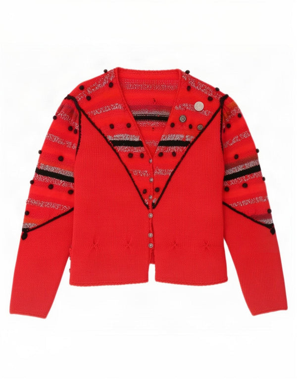 Maglione cardigan da donna vintage UK 10 piccolo a righe rosse