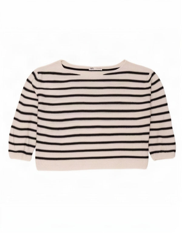 Maglione Zara da donna con scollo a barchetta e maniche a 3/4 UK 14 a righe bianche medie
