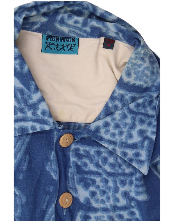 PICKWICK Mens Short Sleeve Shirt Medium Blue Animal Print Cotton