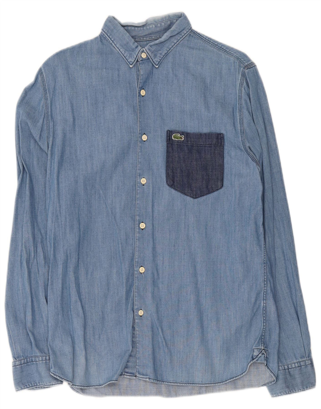 Camicia di jeans da uomo Lacoste taglia 40 cotone color block blu medio