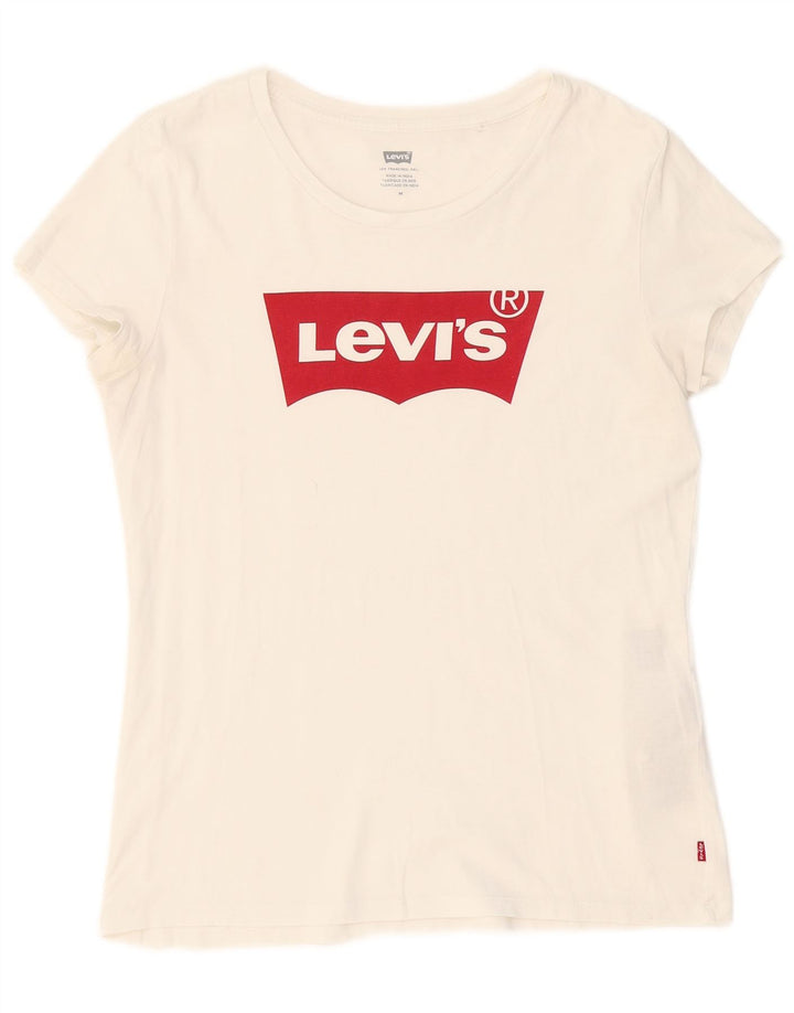 T-shirt grafica da donna LEVI'S Top UK 12 cotone bianco medio