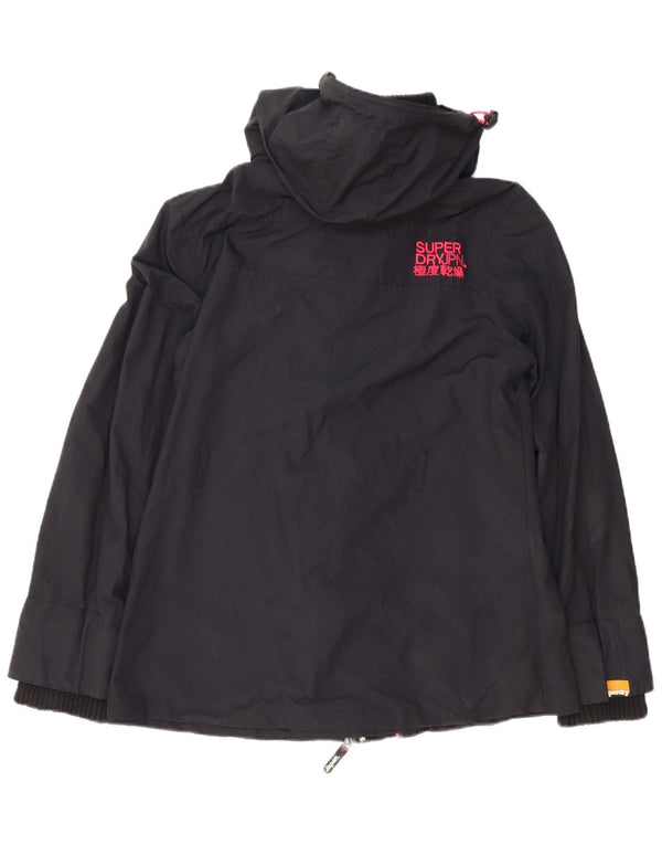 Giacca antipioggia da donna Superdry The Windmac con cappuccio UK 16 Large nylon nero