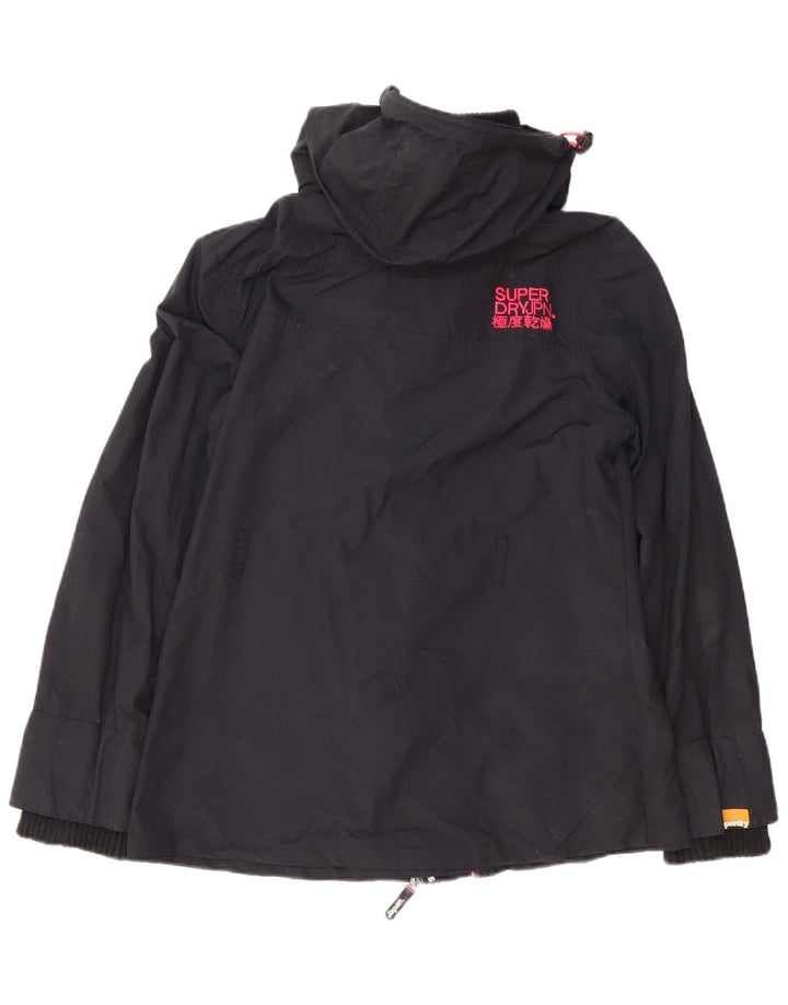 Giacca antipioggia da donna Superdry The Windmac con cappuccio UK 16 Large nylon nero