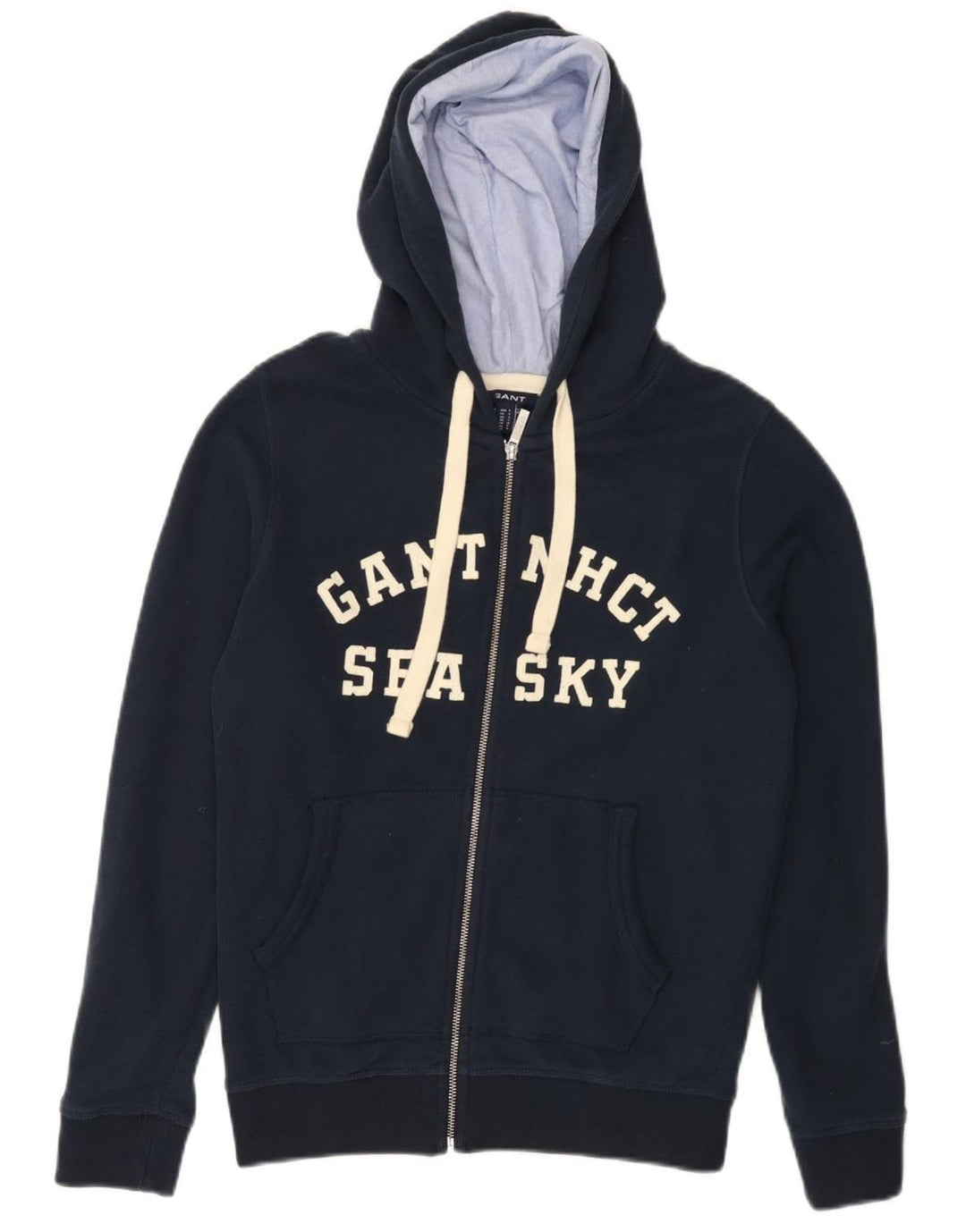 GANT Maglione con cappuccio e zip grafica da uomo piccolo in cotone blu navy
