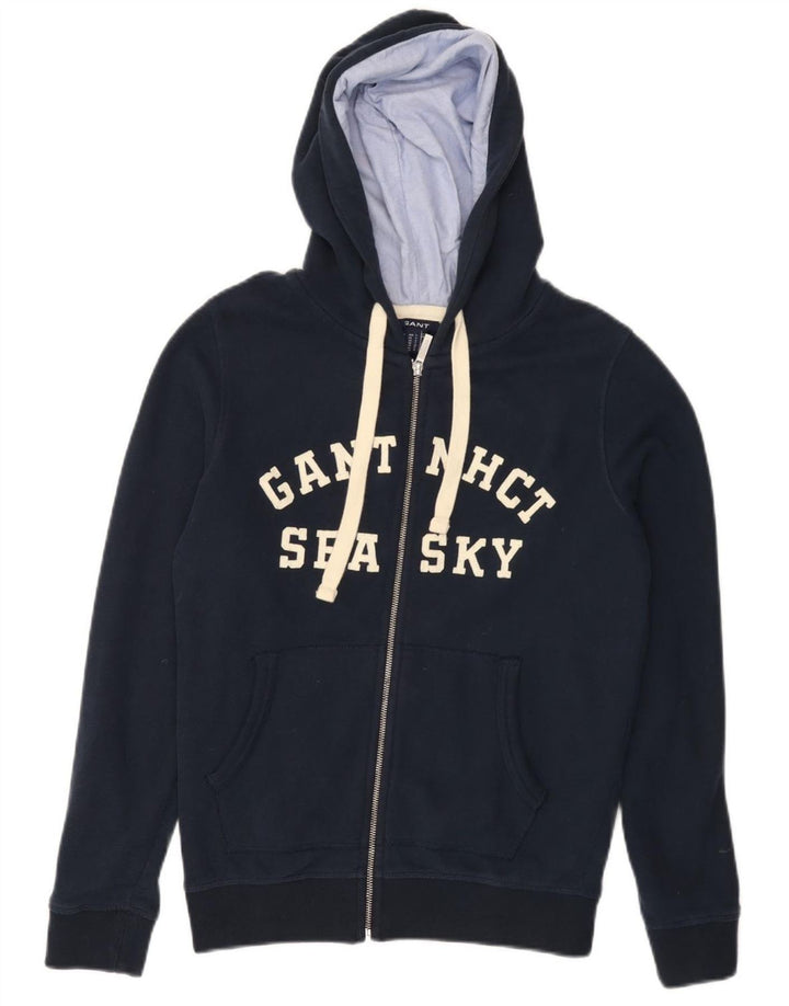 GANT Maglione con cappuccio e zip grafica da uomo piccolo in cotone blu navy