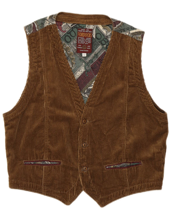 Fordocks Gilet da uomo in velluto a coste grande in cotone patchwork marrone