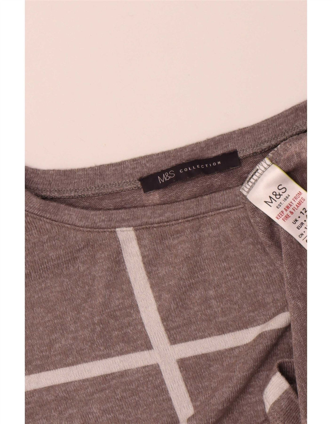 Marks & Spencer Top da donna a maniche lunghe UK 12 Viscosa a quadri grigio medio