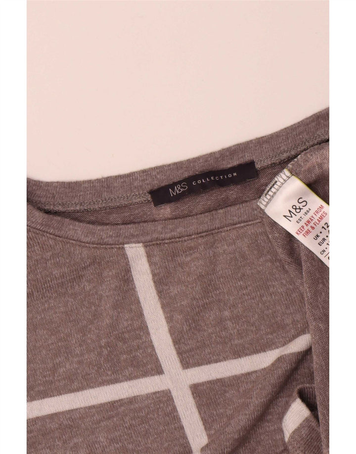 Marks & Spencer Top da donna a maniche lunghe UK 12 Viscosa a quadri grigio medio