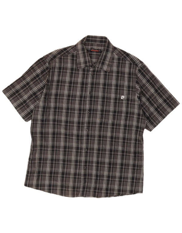 Camicia a maniche corte da uomo Pierre Cardin XL poliestere nero a quadri