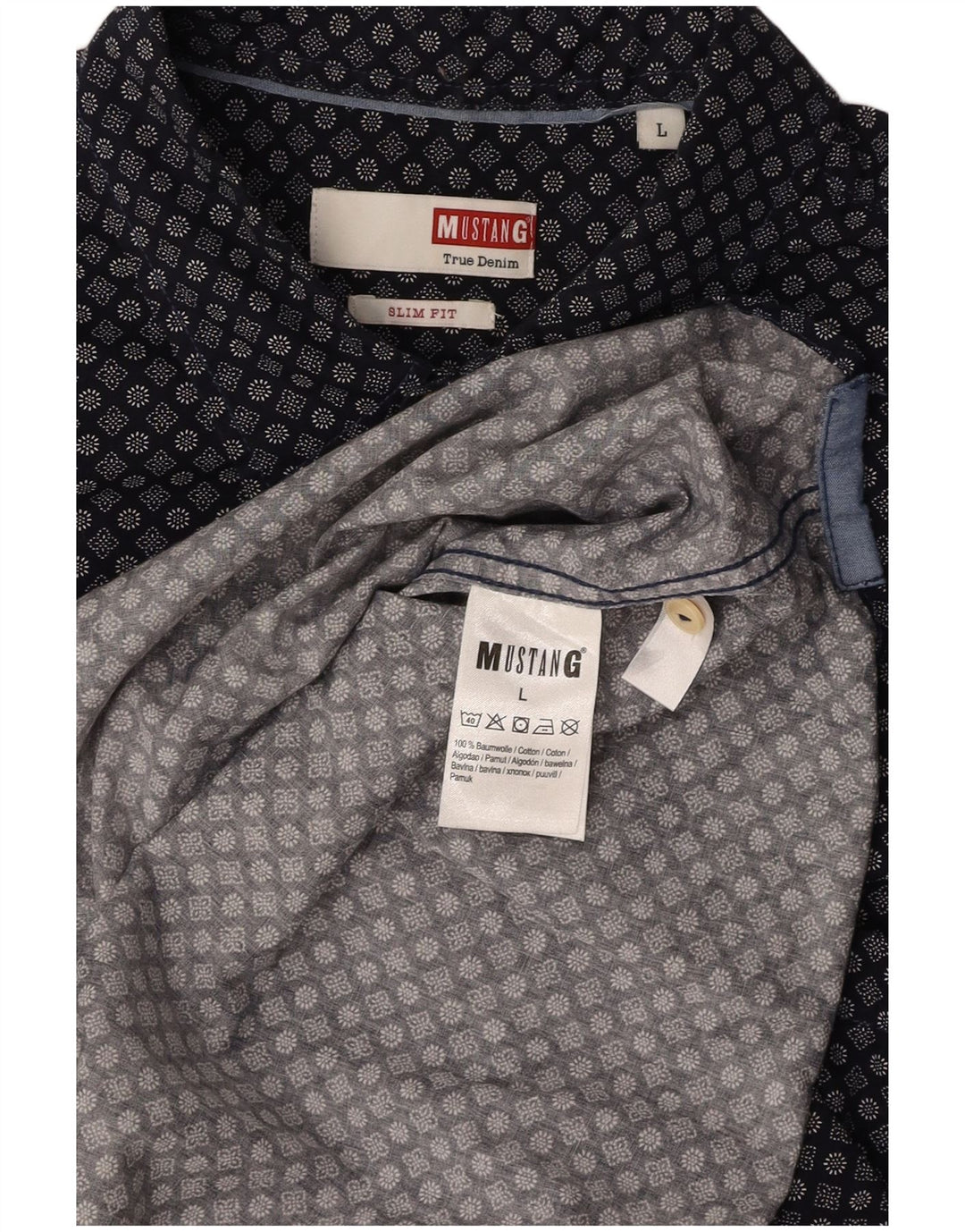 Mustang Camicia da uomo a maniche corte slim fit grande cotone floreale blu navy