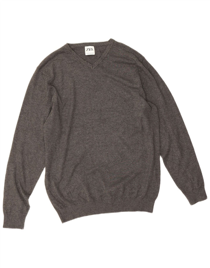 Maglione Zara da uomo con scollo a V in viscosa grigio medio