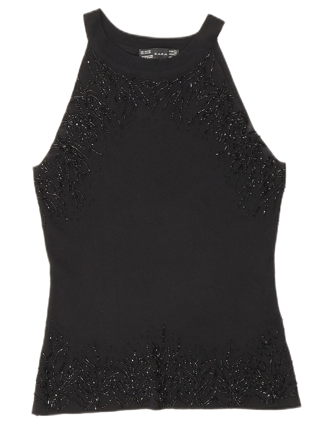 Camicetta senza maniche da donna Zara UK 14 Large Rayon nero