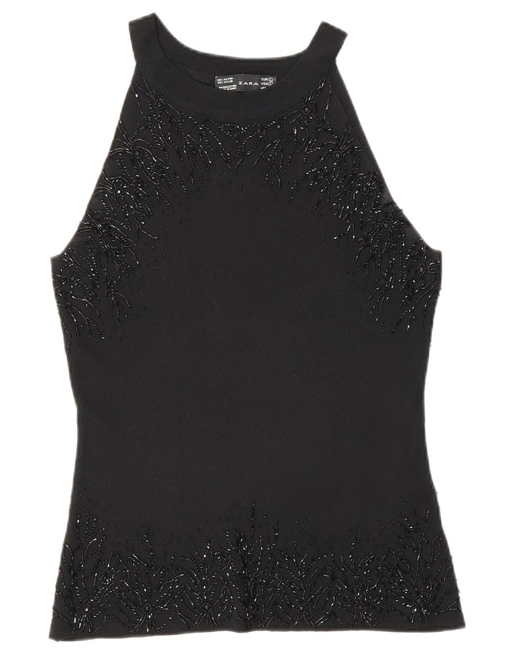 Camicetta senza maniche da donna Zara UK 14 Large Rayon nero