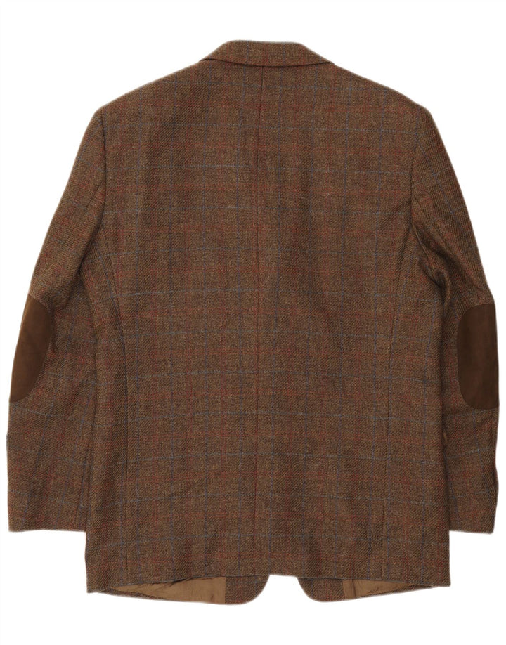 Giacca blazer da uomo a 3 bottoni Gilberto UK 40 grande lana vergine a quadri marroni