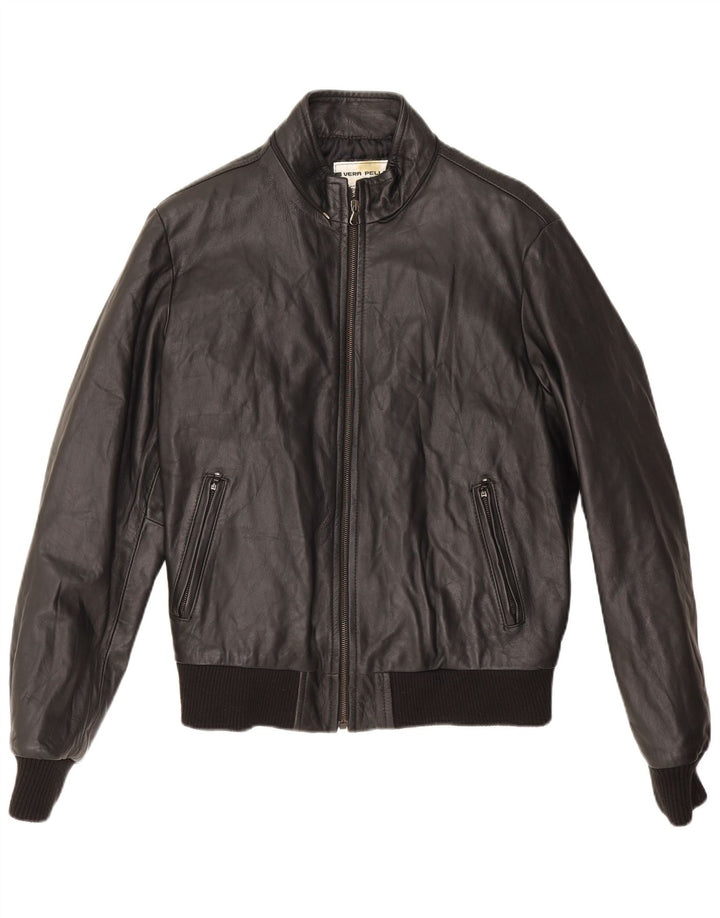 Giacca in pelle bomber da uomo vintage UK 38 in pelle nera media
