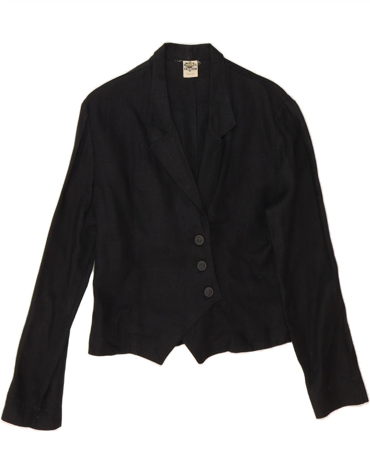 ROMAN'S Womens Crop 3 Button Blazer Jacket IT 42 Medium Black Cotton Vintage Roman's and Second-Hand Roman's from Messina Hembry 