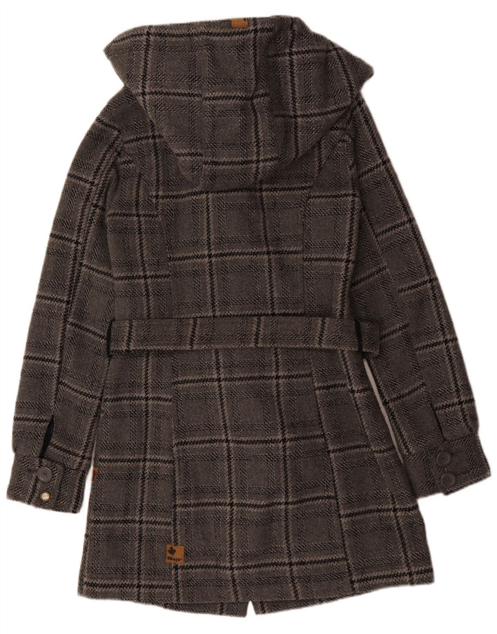 Soprabito con cappuccio da donna KHUJO UK 12 Lana a quadri grigio medio
