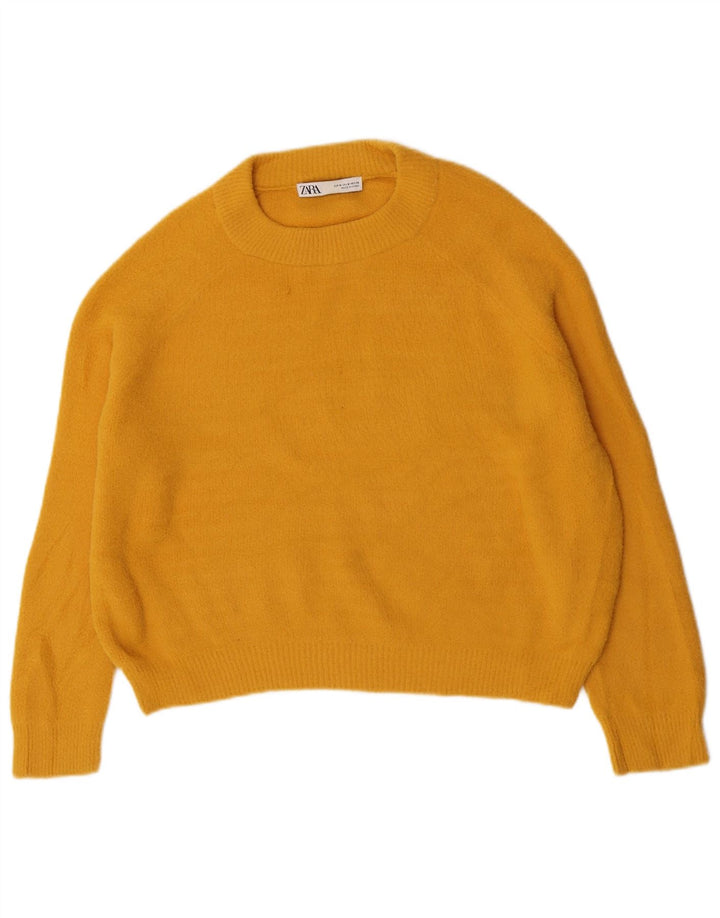 Maglione maglione girocollo da donna Zara UK 14 nylon giallo medio