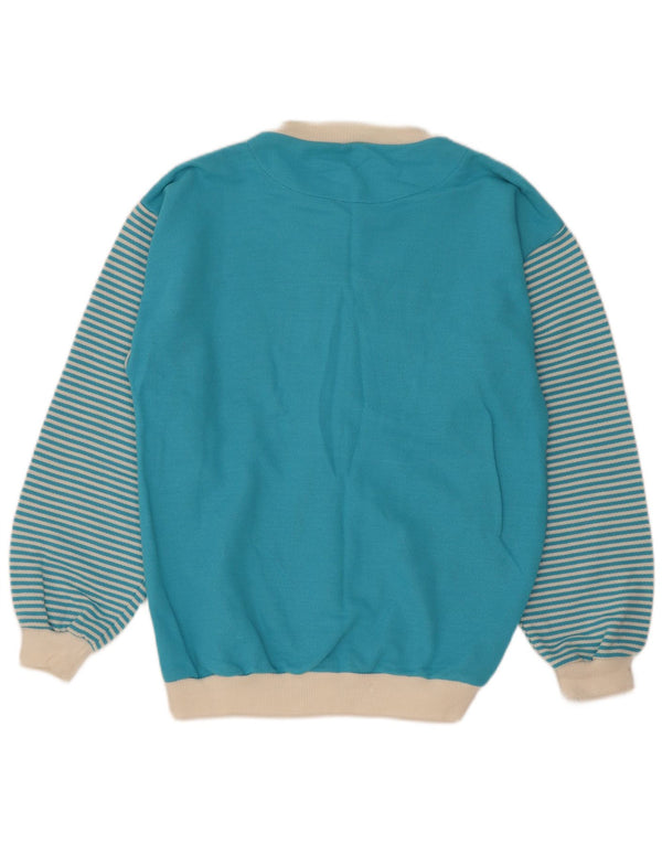 Maglione cardigan oversize con grafica vintage da donna UK 10 piccolo a righe blu