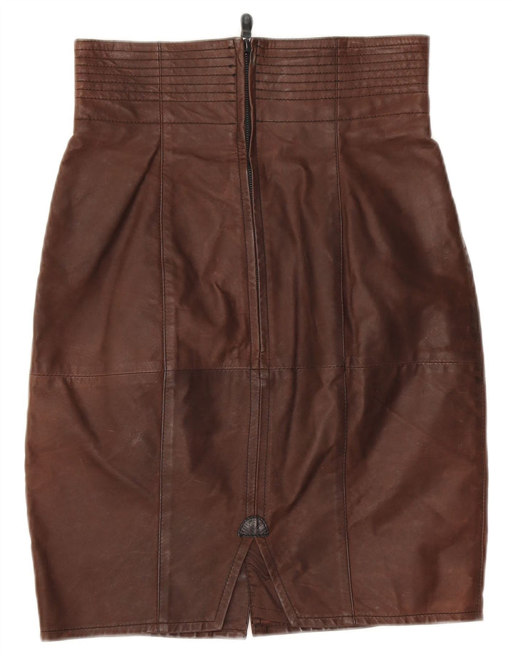 Gonna in pelle vintage da donna W28 in pelle marrone medio