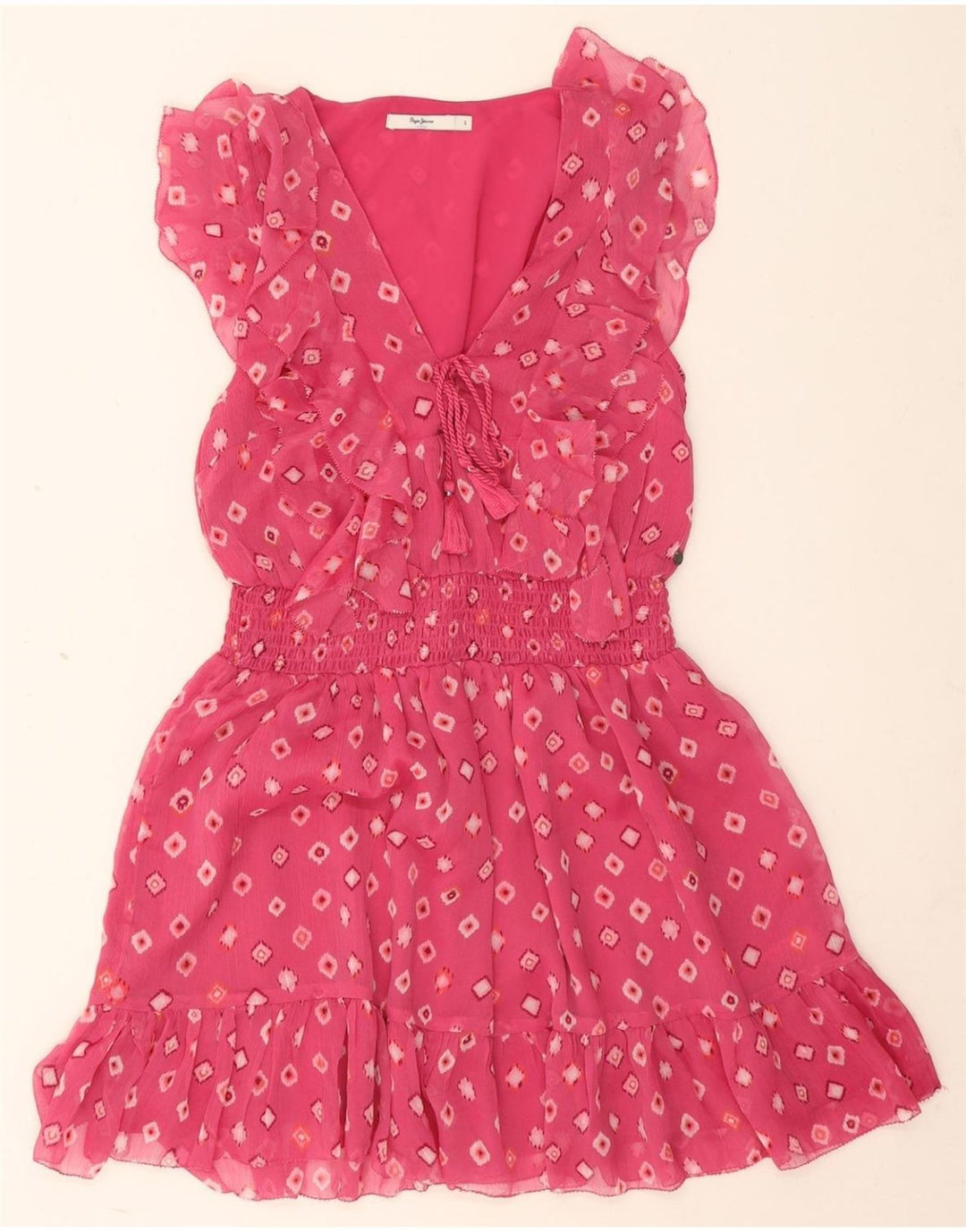 PEPE Jeans Abito impero da donna UK 10 Piccolo poliestere geometrico rosa