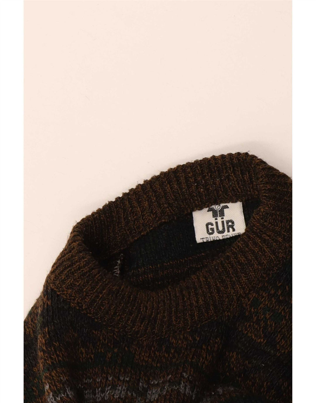 Maglione maglione girocollo da uomo vintage grande marrone Fair Isle