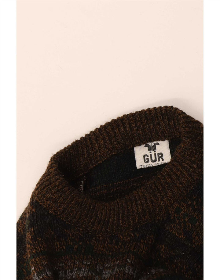 Maglione maglione girocollo da uomo vintage grande marrone Fair Isle