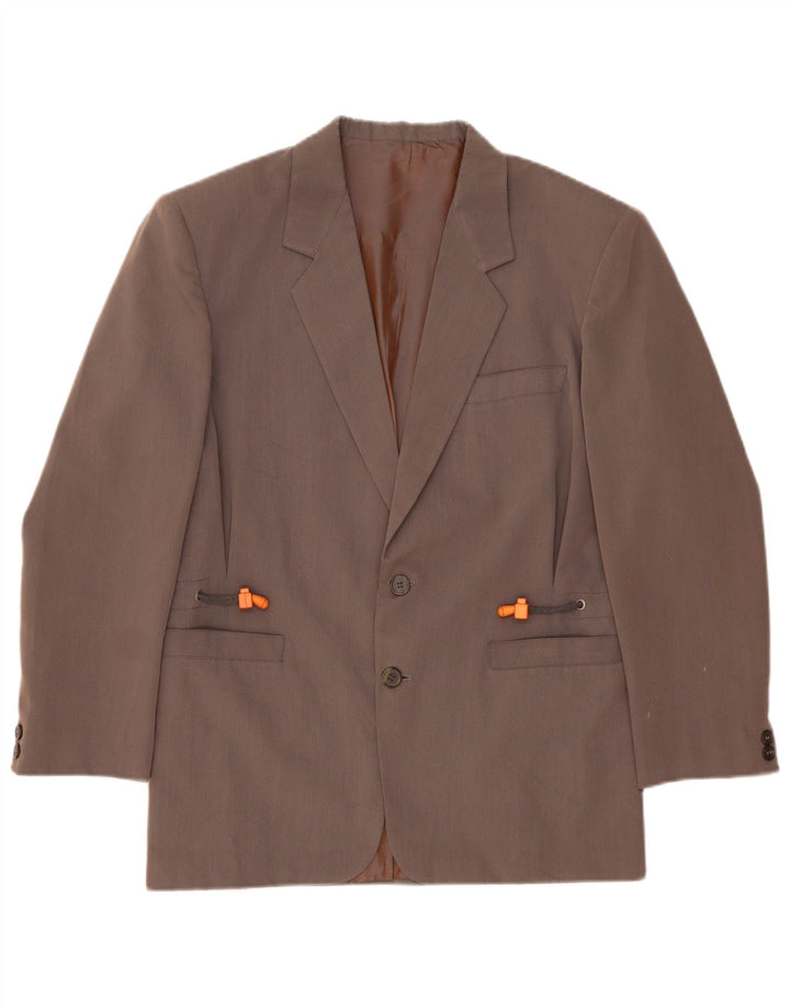 Giacca blazer vintage da uomo a 2 bottoni UK 36 piccolo poliestere grigio
