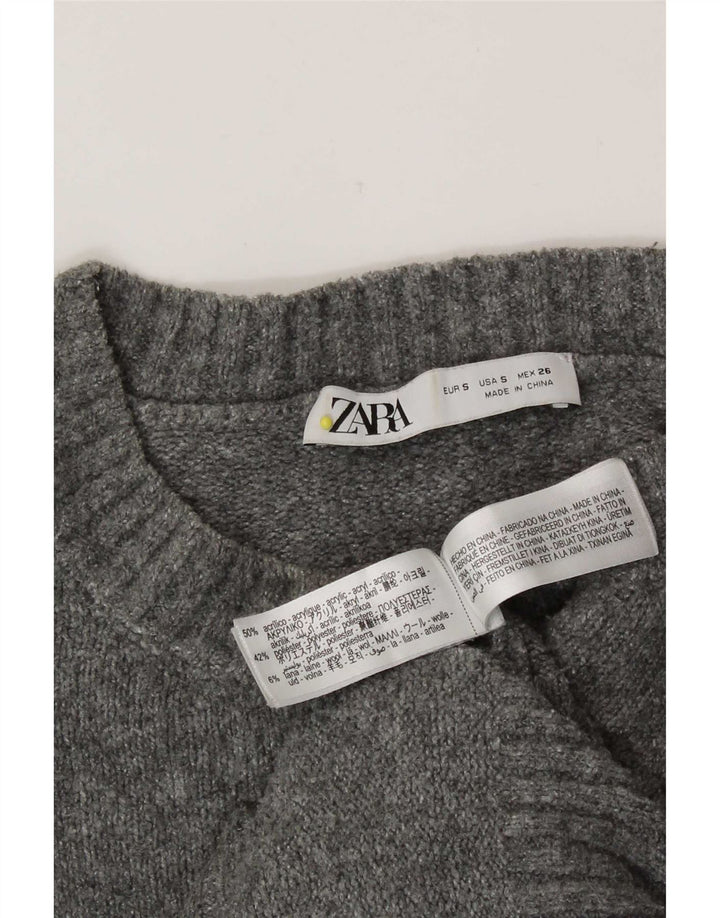 Maglione girocollo oversize da donna Zara UK 10 piccolo acrilico grigio