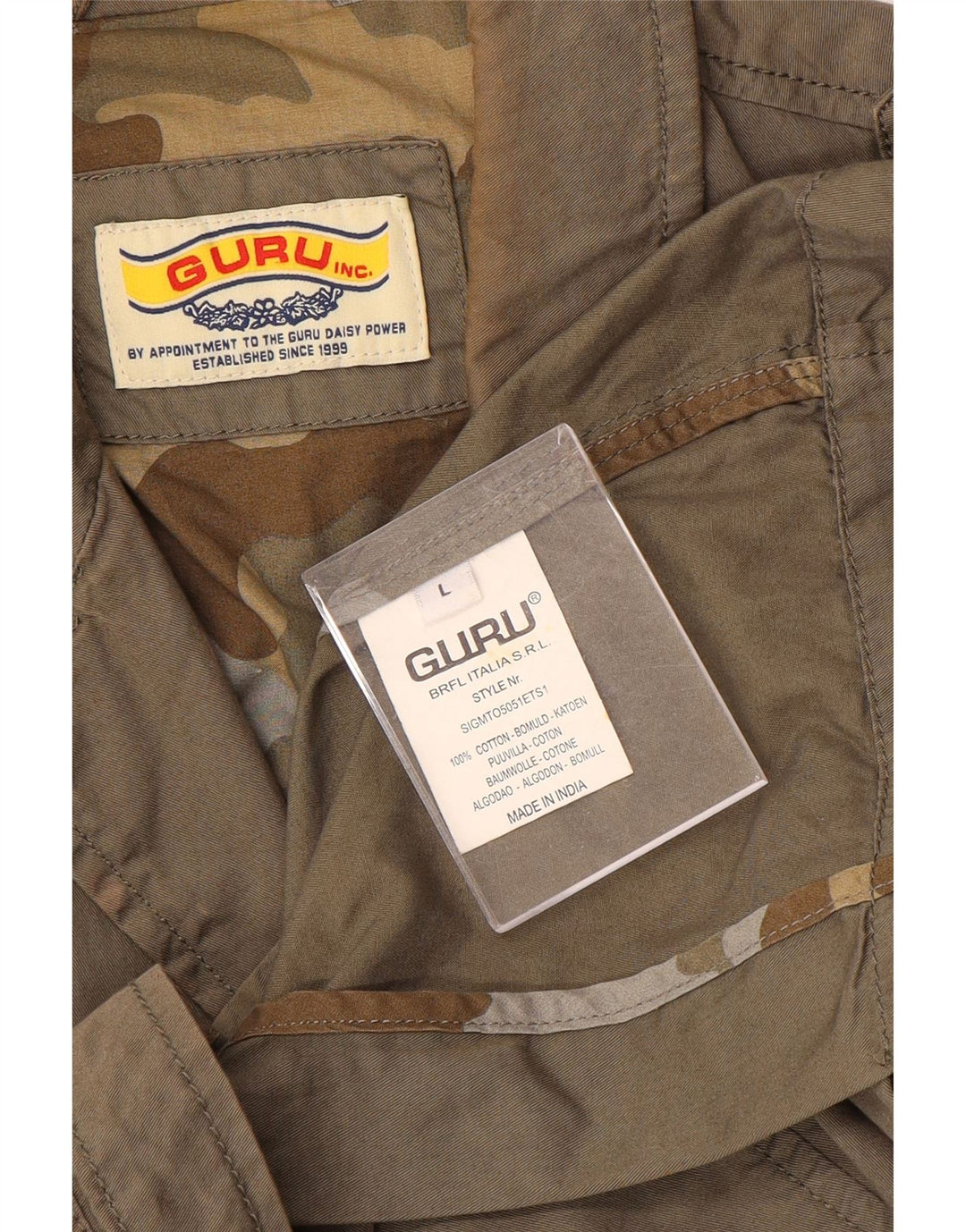 Giacca militare grafica da uomo Guru UK 40 grande cotone marrone