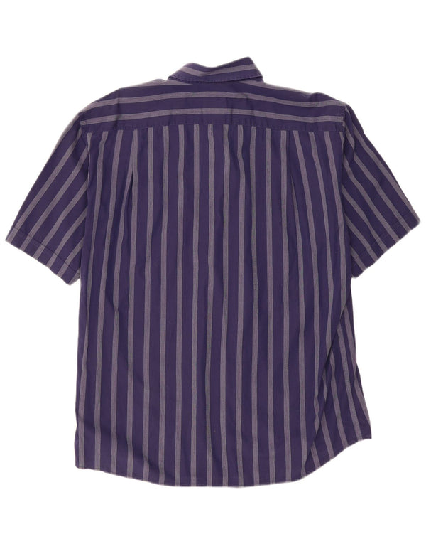 Roccobarocco Mens Short Sleeve Shirt Size 43 17 XL Navy Blue Striped Cotton