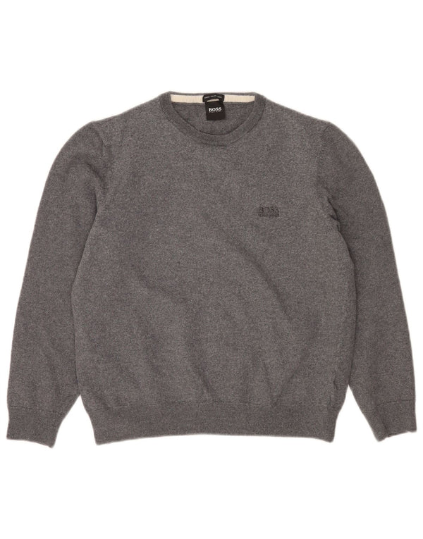 Maglione maglione girocollo da donna Hugo Boss UK 18 XL lana vergine grigia