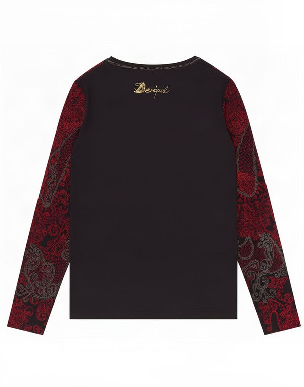 Desigual Donna Graphic Top Manica Lunga UK 12 Medium Nero Paisley Viscosa