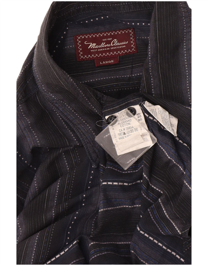 Camicia da uomo Marlboro Classics Large in cotone a righe blu navy