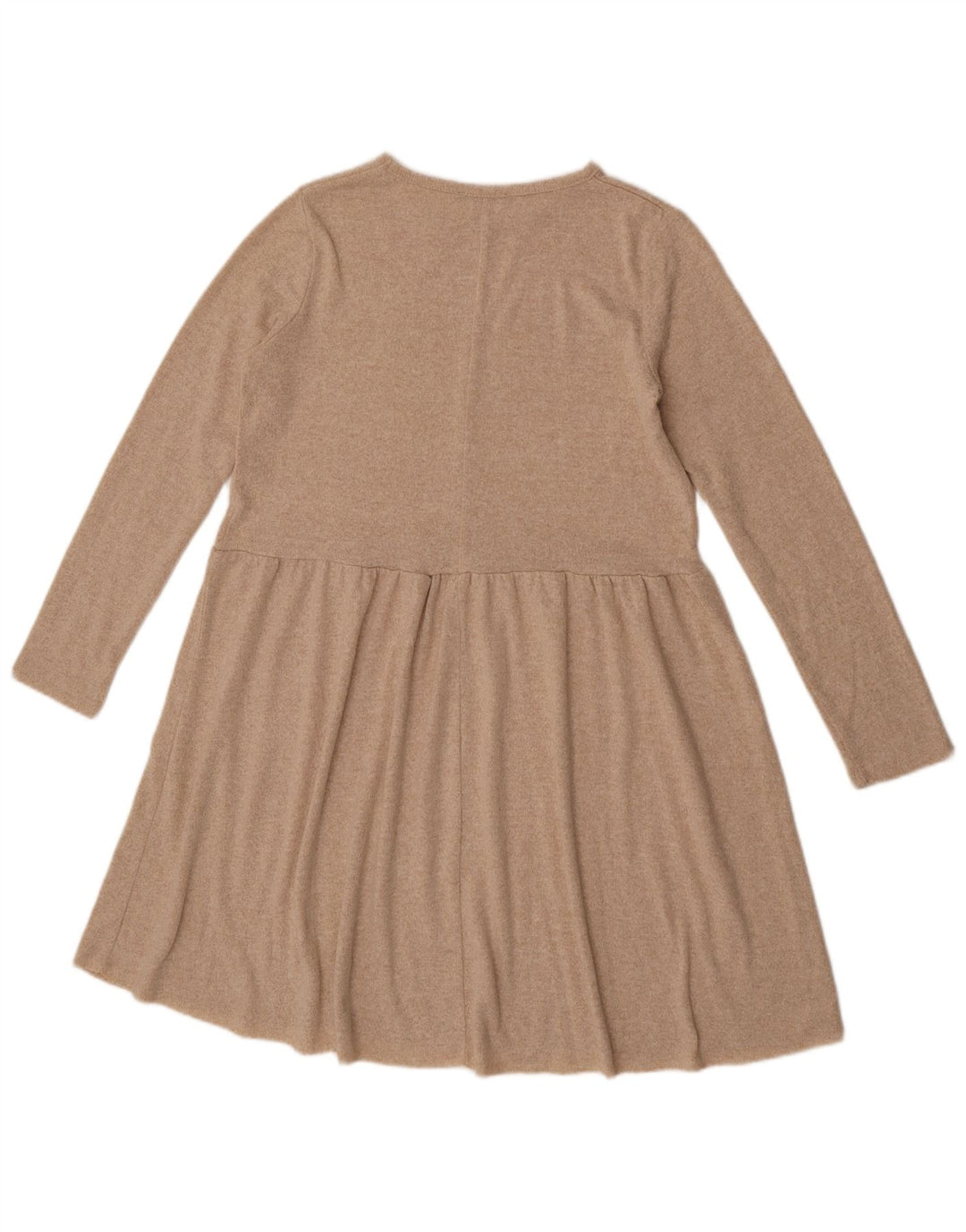 Abito a trapezio a maniche lunghe da donna Zara UK 12 Poliestere screziato beige medio