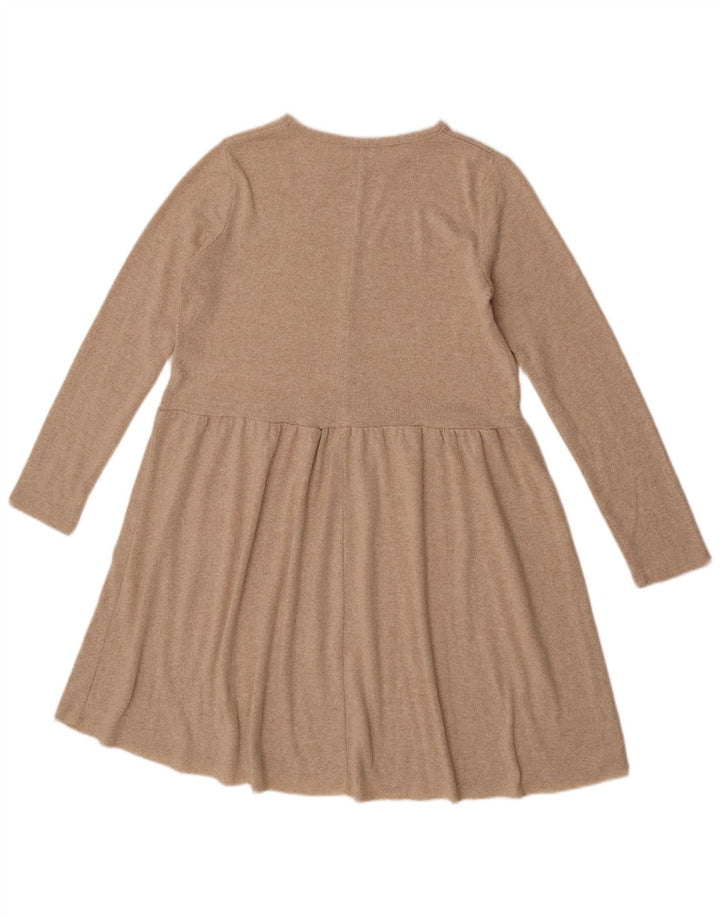 Abito a trapezio a maniche lunghe da donna Zara UK 12 Poliestere screziato beige medio