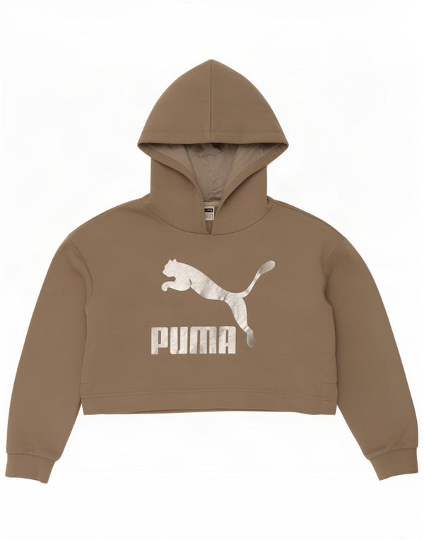Felpa con cappuccio grafica ritagliata oversize da donna Puma UK 8 Small in cotone kaki