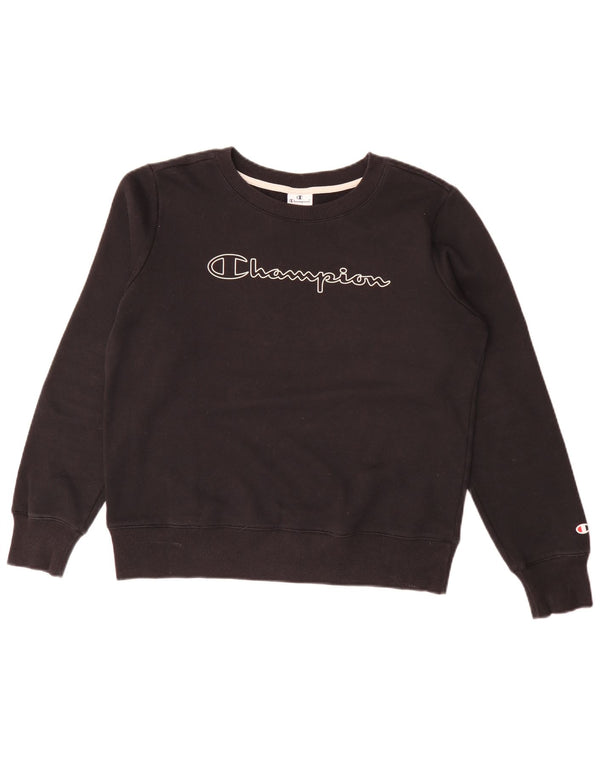 Felpa con grafica da donna Champion, maglione UK 16, grande cotone nero