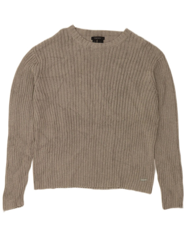 Maglione maglione con scollo a barca da donna DKNY UK 16 grande cotone grigio