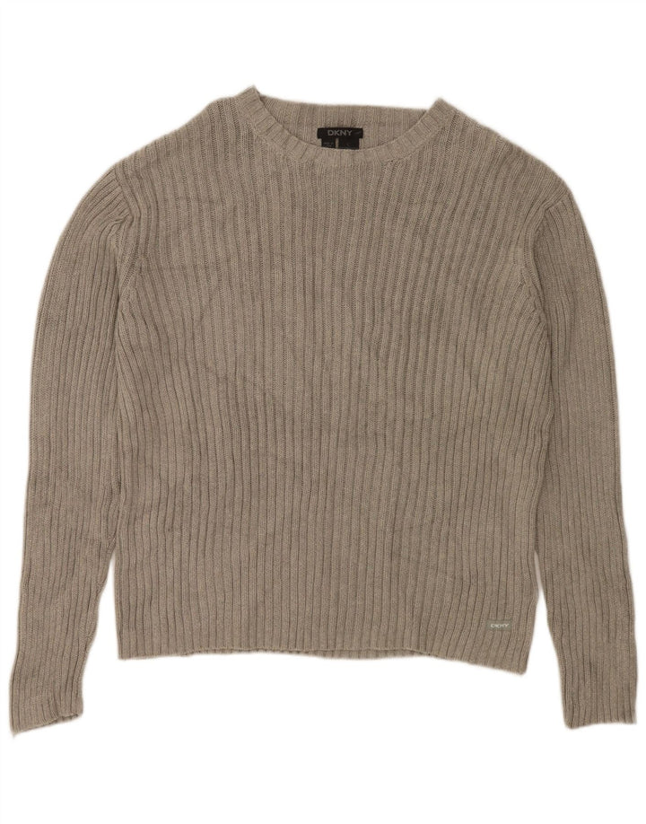 Maglione maglione con scollo a barca da donna DKNY UK 16 grande cotone grigio