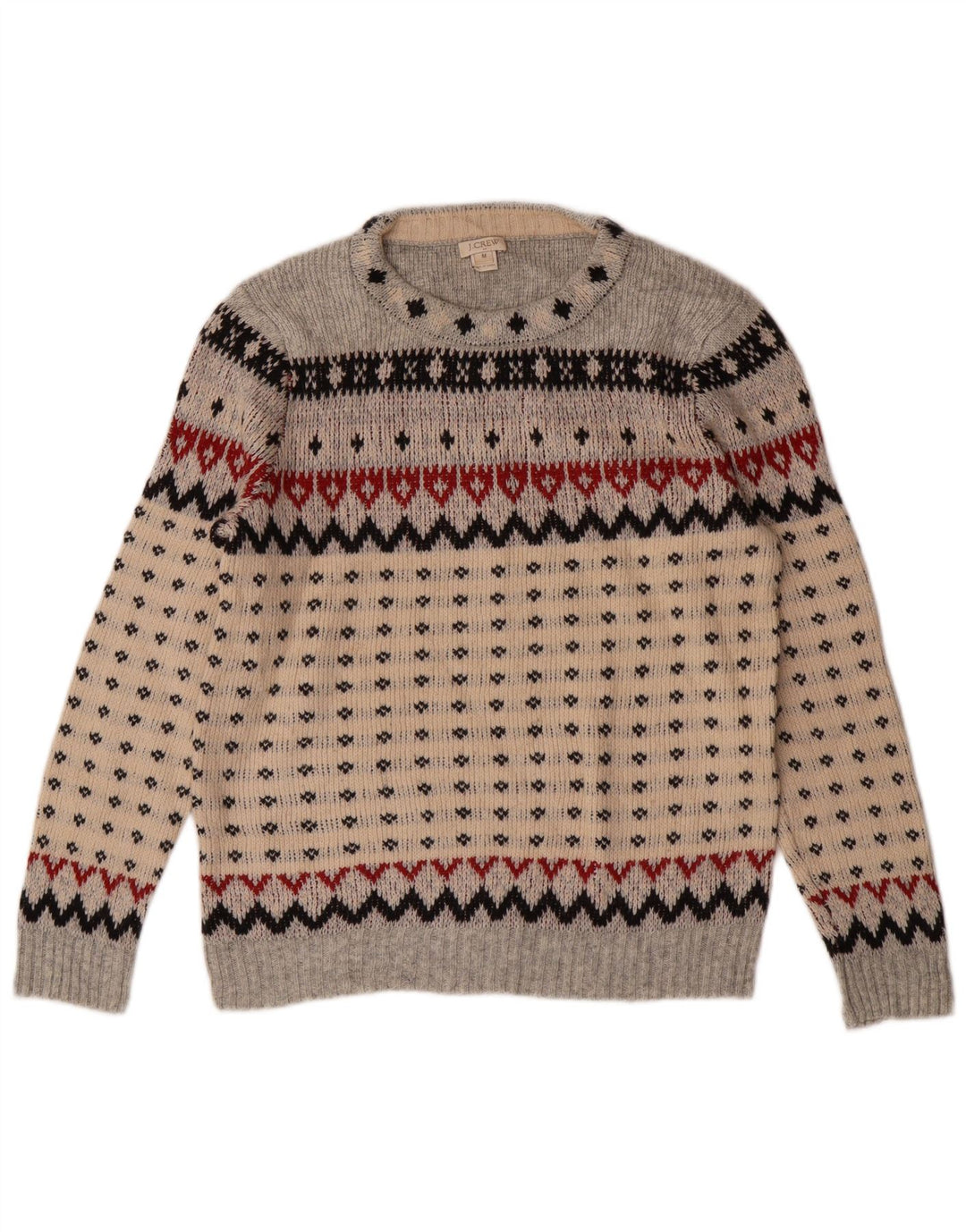 J. CREW Maglione girocollo da donna UK 12 Grigio medio Fair Isle