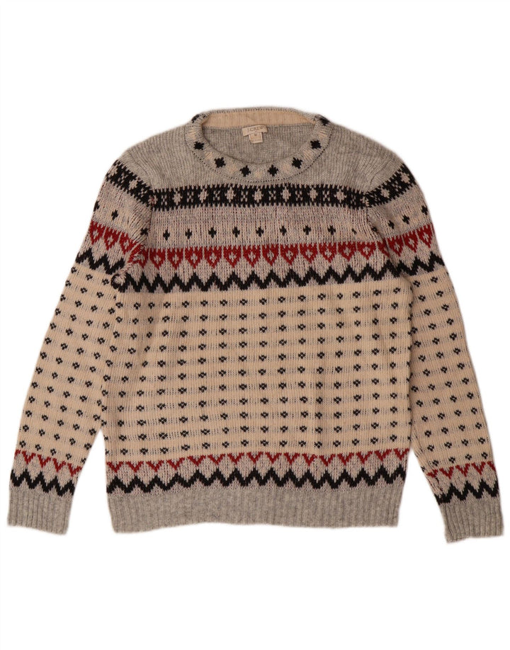 J. CREW Maglione girocollo da donna UK 12 Grigio medio Fair Isle