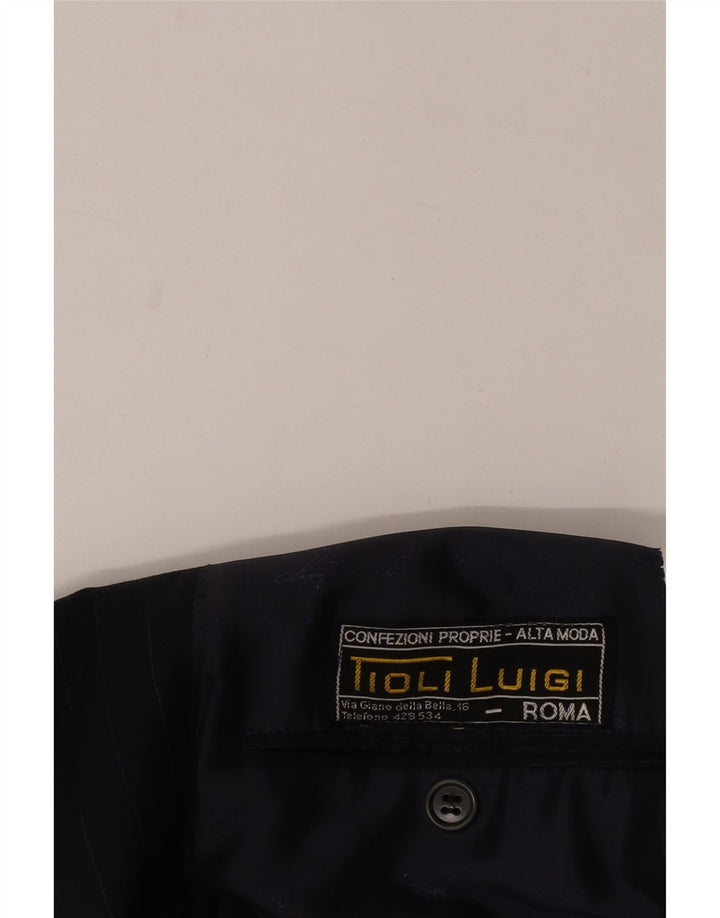 Giacca blazer vintage da uomo a 2 bottoni UK 40 grande gessato blu navy