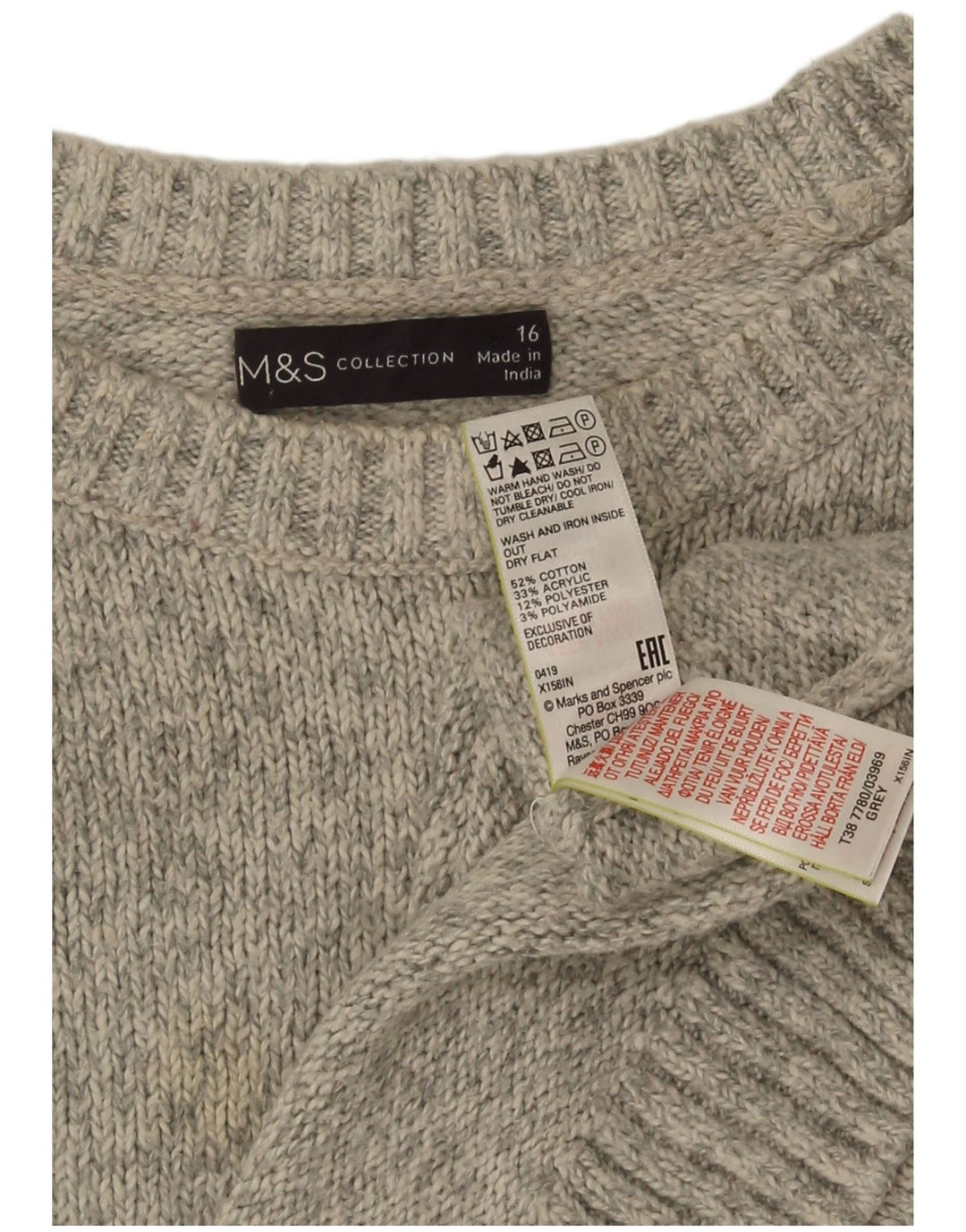 Maglione maglione girocollo da donna Marks & Spencer UK 16 grande grigio screziato