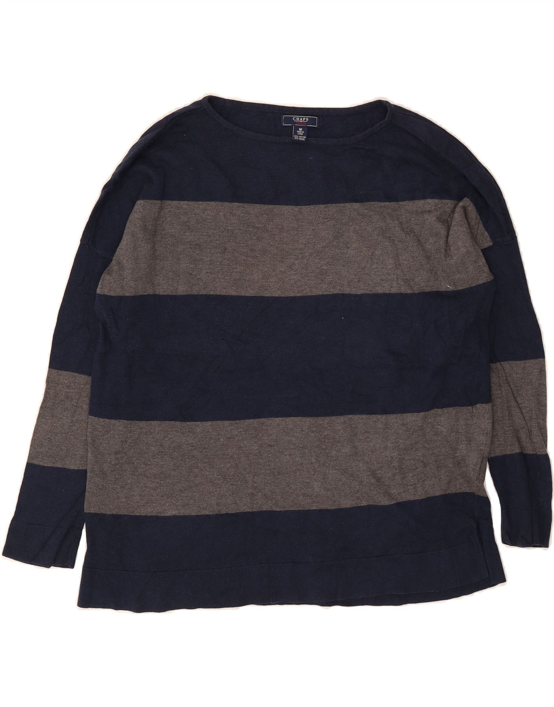 CHAPS Womens Boat Neck Jumper Sweater UK 14 Medium Navy Blue Striped Vintage Chaps and Second-Hand Chaps from Messina Hembry 
