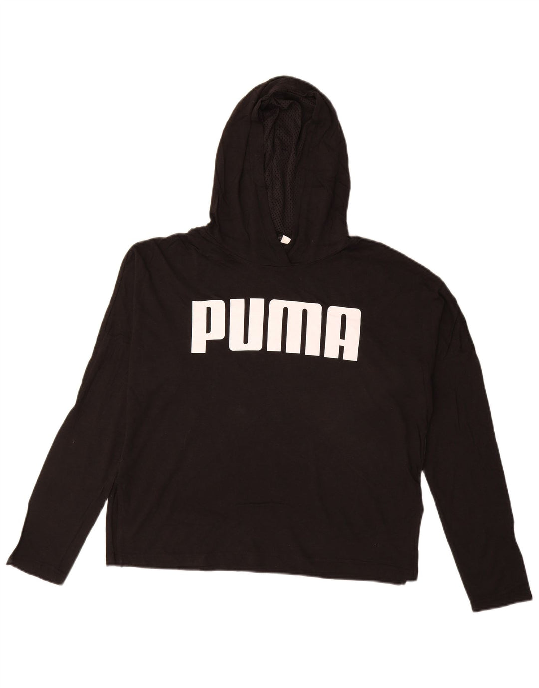 PUMA Top da donna oversize con cappuccio grafico manica lunga UK 10 Small Nero