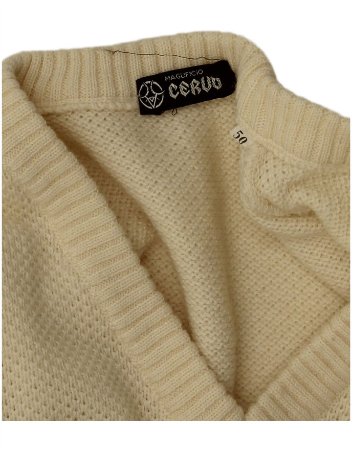 Maglione vintage da uomo con scollo a V IT 50 medio bianco sporco