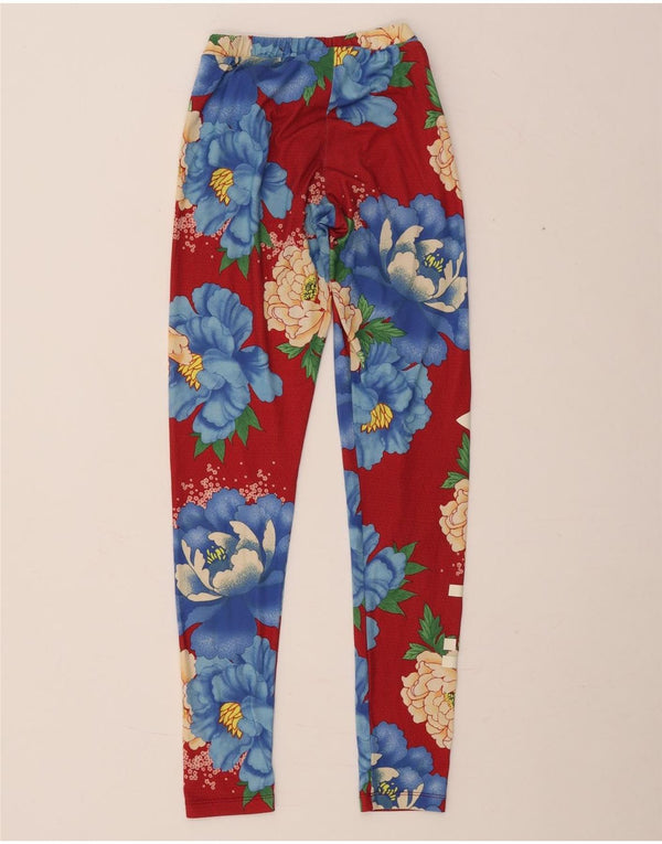 Leggings grafici da donna Adidas UK 10 piccolo poliestere floreale rosso