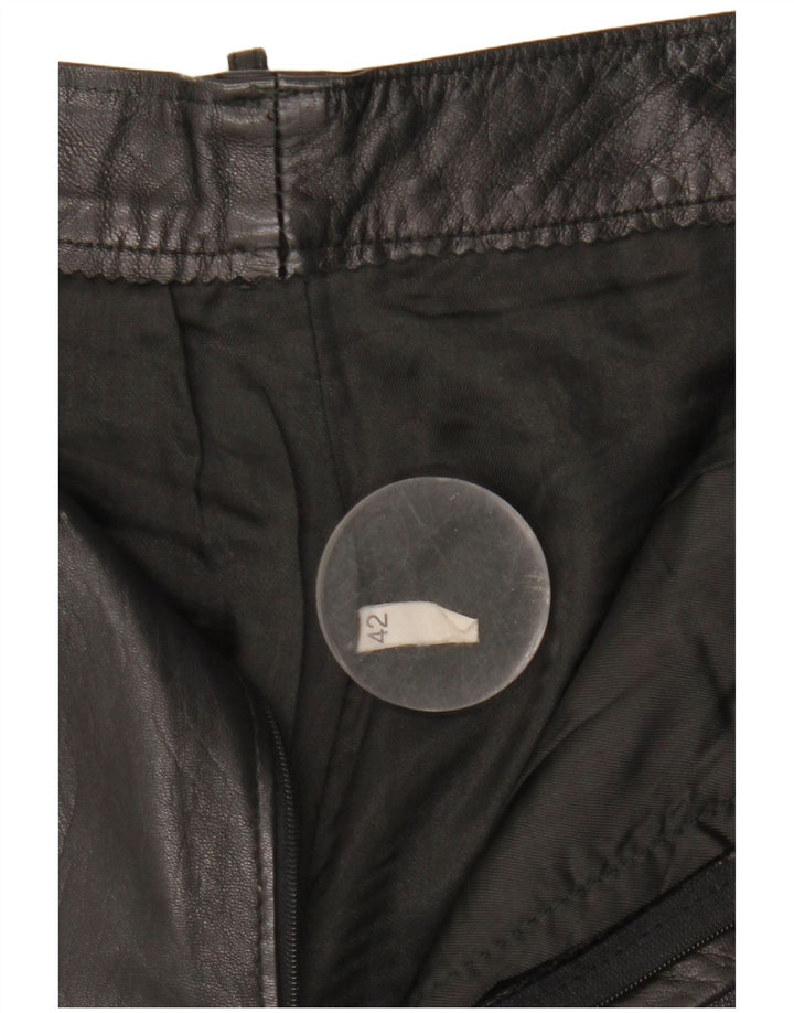 Pantaloni dritti in pelle da donna vintage IT 42 medi W27 L25 neri